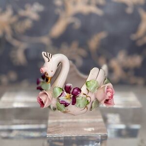 Dresden Style Porcelain Swan Dish Hand Painted Floral Germany Trinket Dish